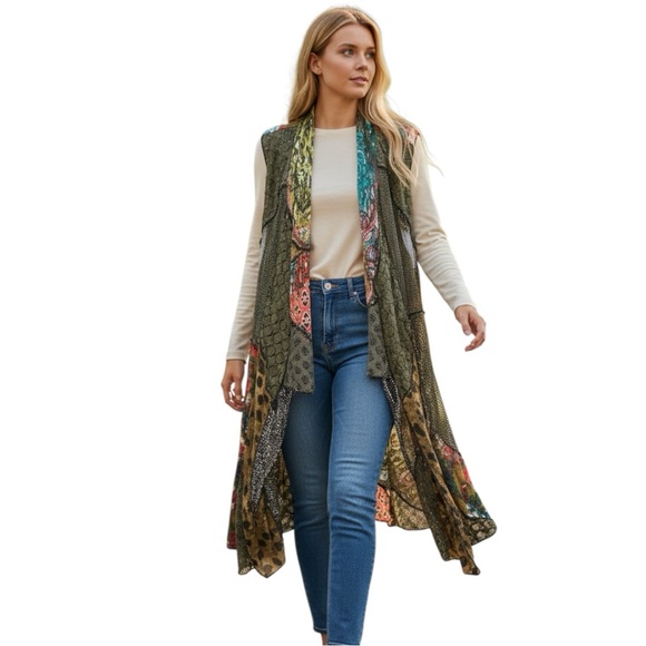 Soft Surroundings Sweaters - Soft Surroundings Multicolor Long Artsy Boho Leopard Kimono Duster Size L/XL